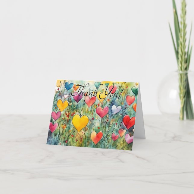 Carte de voeux Merci Watercolor Hearts (Devant)