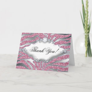 Carte de voeux Merci Zebra Sparkle Pink Silver