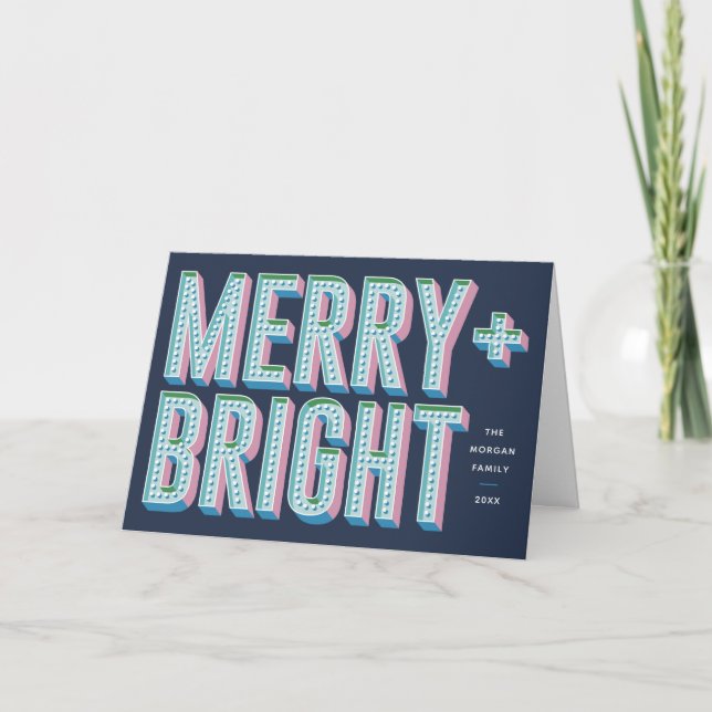 Carte de voeux Merry + Bright Marquee - Bleu (Devant)