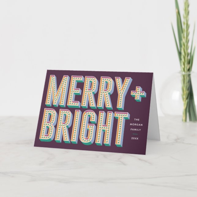 Carte de voeux Merry + Bright Marquee - Violet (Devant)