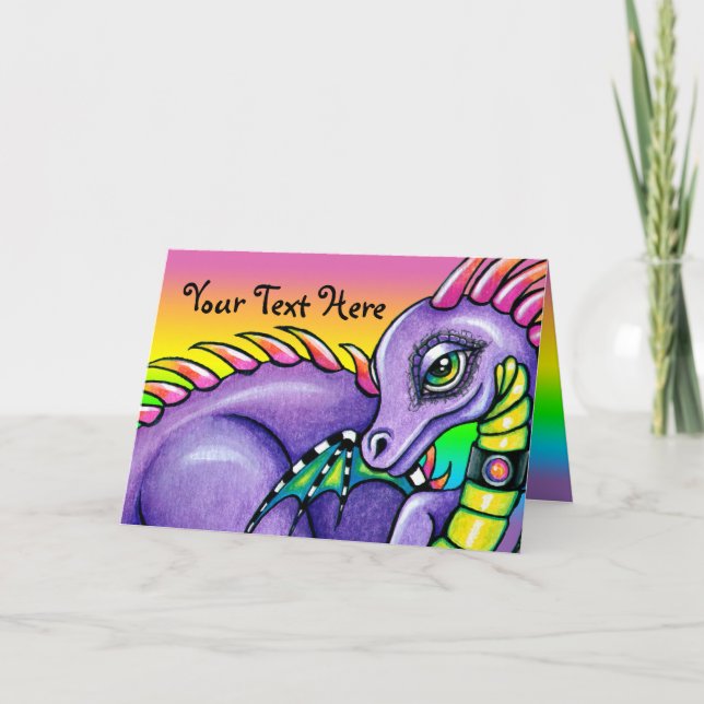 Carte de voeux mignonne de dragon d'arc-en-ciel de (Devant)