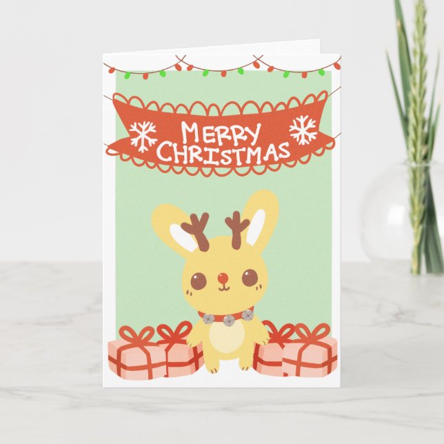 Carte de voeux mignonne de Noël de lapin (Devant)