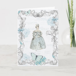 Carte de voeux mode du 19e siècle en bleu