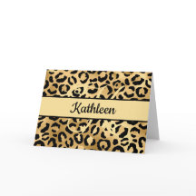 Carte de vœux Monogram Black Gold Imprimé Léopard