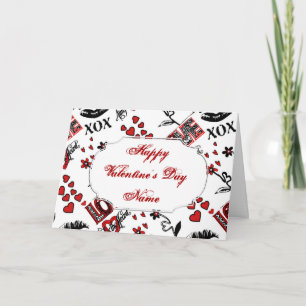 Carte de voeux Motif Valentin Noir Rouge Blanc