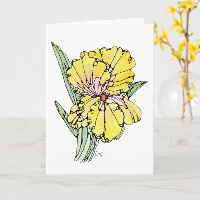 Carte de voeux - NGA Aquarelle & Encre - Iris Jaun (Fleur jaune)