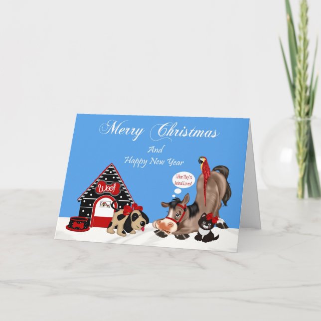 Carte de voeux Noël aux Amoureux des animaux (Devant)