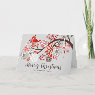 Carte de voeux Noël Bird Floral Holiday