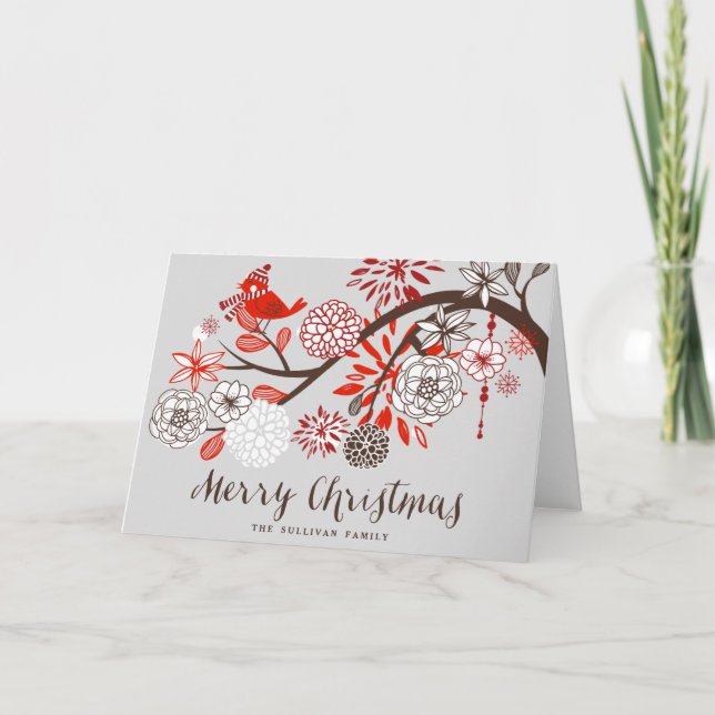 Carte de voeux Noël Bird Floral Holiday (Devant)