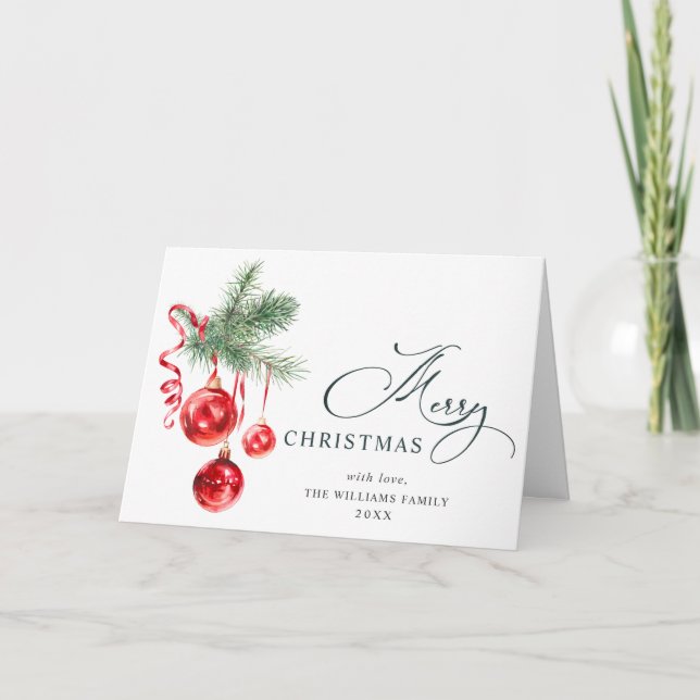 Carte de vœux Noël élégante rouge ornée de Joyeux  (Devant)