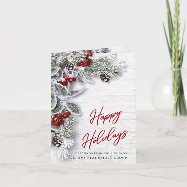 Carte de voeux Noël Holly Corporate Holiday (Devant)