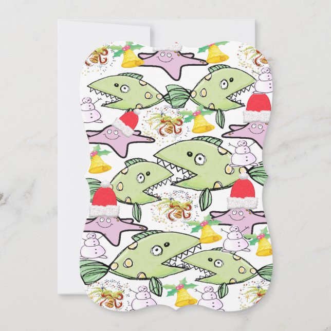 Carte de voeux Noël Joyeux vacances Plat Shark (Devant)