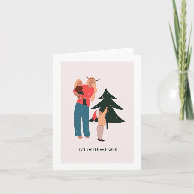 Carte de voeux Noël Maman et Enfants (Devant)