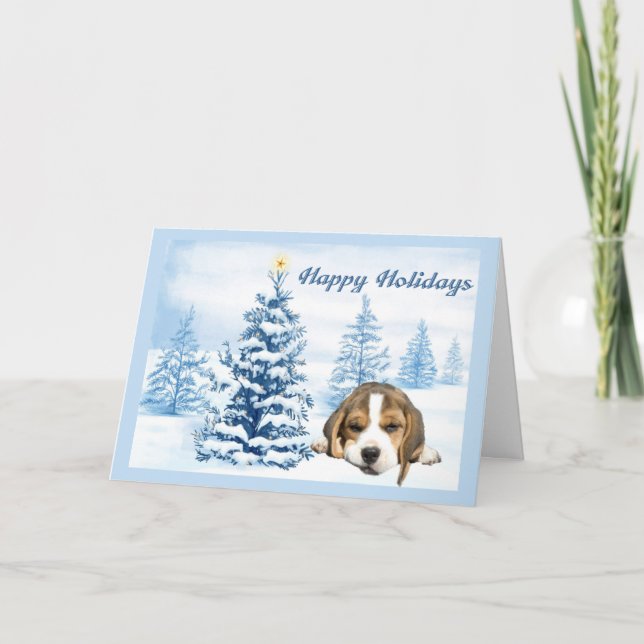 Carte de voeux Noël Snowy Tree beagle (Devant)