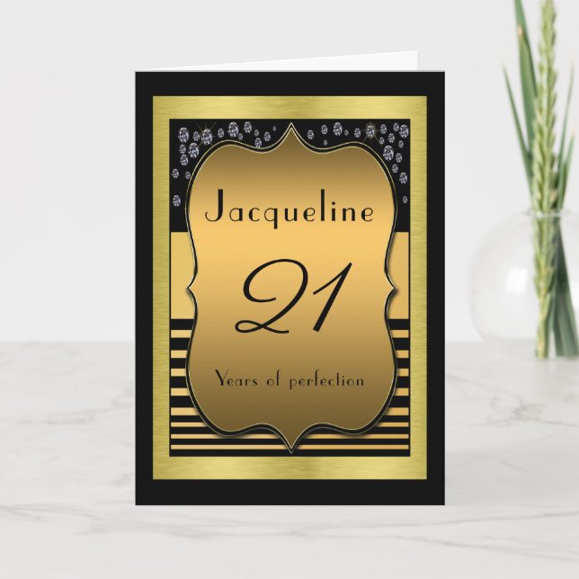 Carte de vœux noire et or pour 21 ans (Devant)