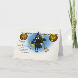 Carte de voeux/note pour sorcière Halloween vintag