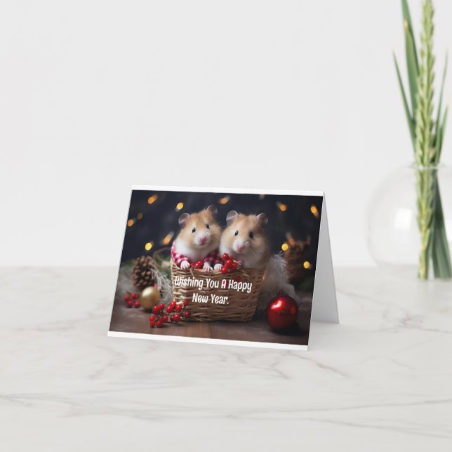 Carte de vœux Nouvel An à deux hamsters (Devant)