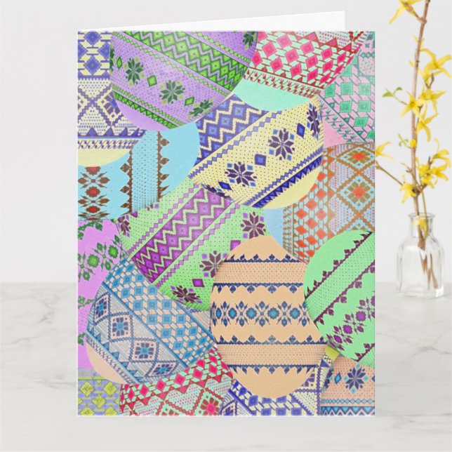 Carte de vœux Œufs de Pâques ukrainiens (Pysanky) (Fleur jaune)