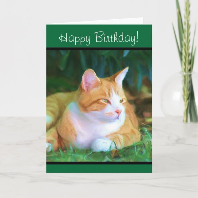 Carte de voeux orange de chat tigré de joyeux (Devant)