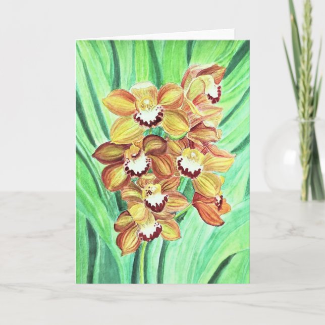 Carte de voeux - Orchidées orange et jaune (Devant)