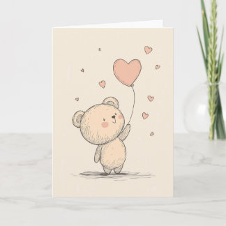 Carte de vœux ours mignon avec ballon en forme de 