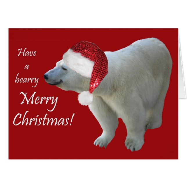 Carte de voeux Ours polaire de Noël Père Noël (Devant horizontal)