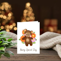 Carte de vœux Ourson Mignon avec Fleurs