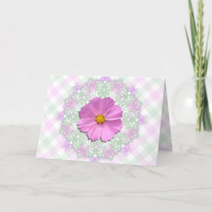 Carte de voeux - Pâques - Med. Cosmos roses sur de