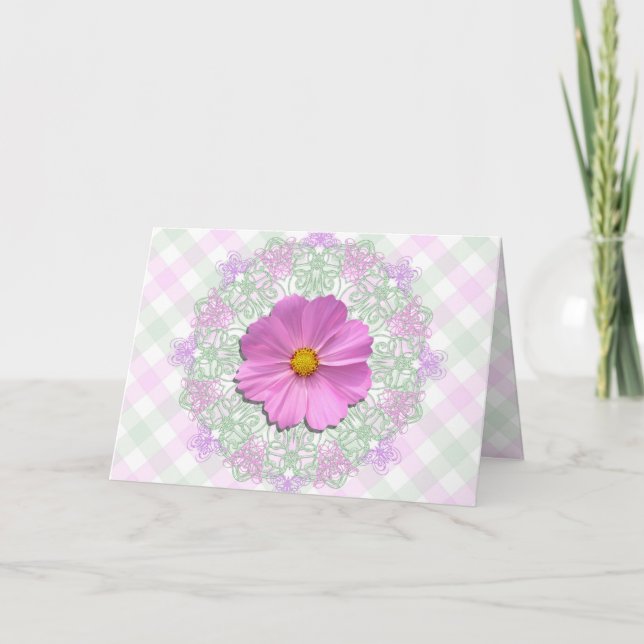 Carte de voeux - Pâques - Med. Cosmos roses sur de (Devant)