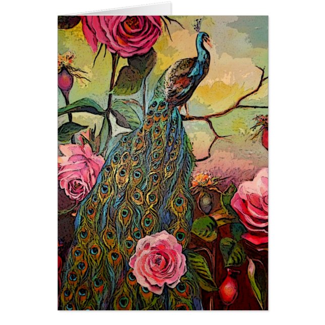 Carte de voeux Peacock et Rose (Devant)