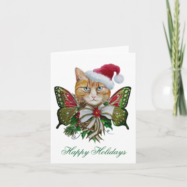 Carte de voeux père Noël Christmas kitty (Devant)