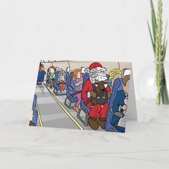Carte de voeux père Noël dans l'avion (Devant)