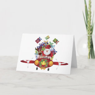 Carte de voeux père Noël Flying a Vintage Plane