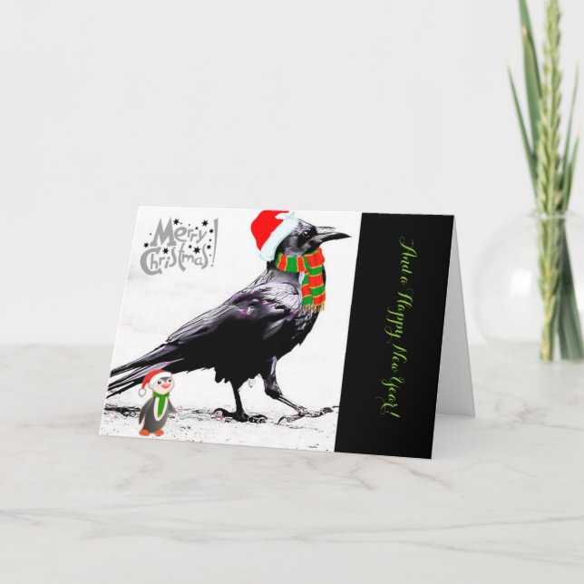 Carte de voeux père Noël Raven Holiday (Devant)
