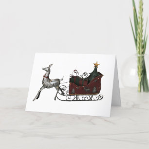 Carte de voeux père Noël Sleigh ChristmasGrey
