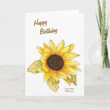 Carte de vœux personnalisable aquarelle tournesol