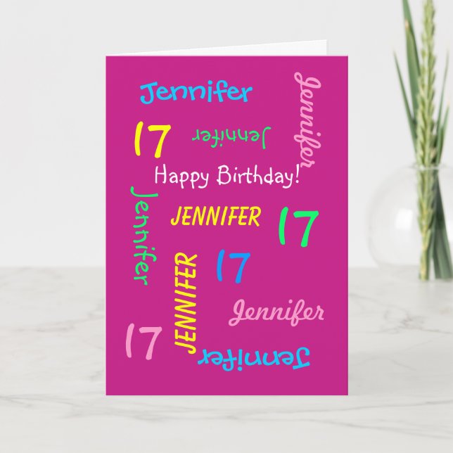 Carte de voeux personnalisée 17e anniversaire, ros (Devant)
