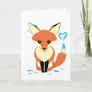 Carte de voeux personnalisée Cute Fox Painting Blu