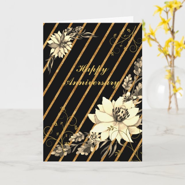 Carte de voeux personnalisée en noir et or (Fleur jaune)