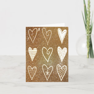 Carte de voeux personnalisée Gold et White Hearts