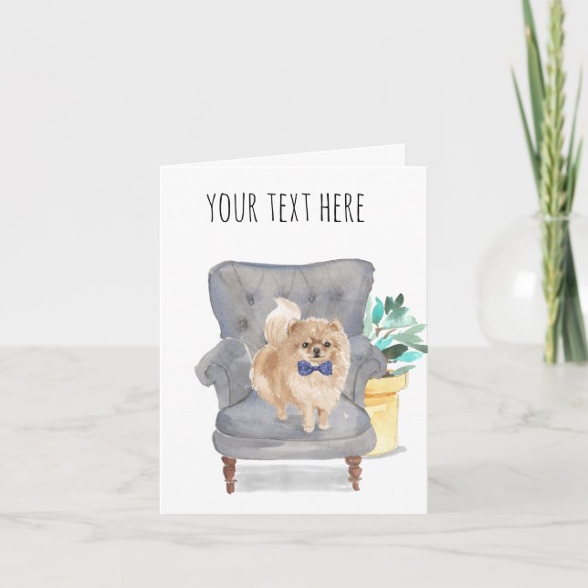 Carte de vœux personnalisée Pomeranian bleue (Devant)