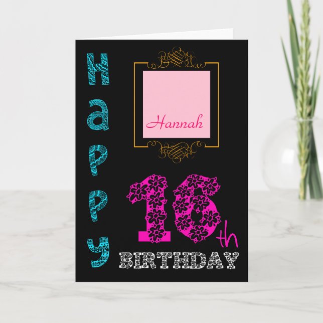 Carte de voeux personnalisée pour fille 16e annive (Devant)