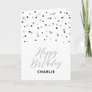 Carte de vœux personnalisée Silver & Black Joyeux 