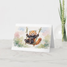 Carte de vœux Petit Panda Rouge Équilibriste sur l