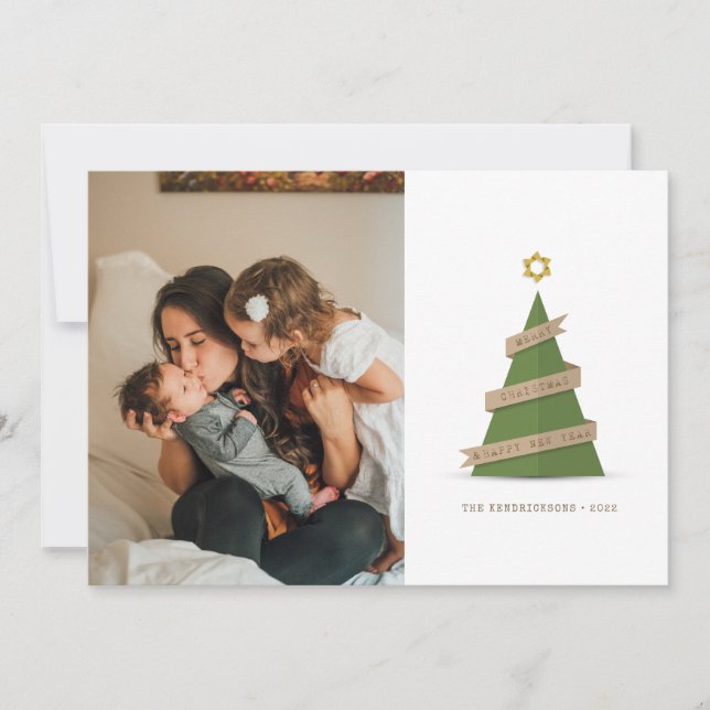 CARTE DE VOEUX PHOTO | Arbre en Papier de Noël (Devant)