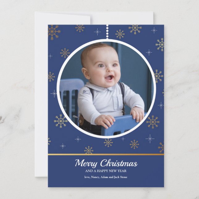 Carte de vœux photo avec ornement de fêtes (Devant)