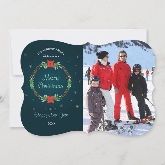 Carte de vœux photo Couronne de Noël Joyeux Noël (Devant)