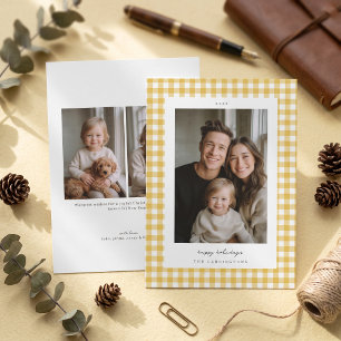 Carte de vœux photo de fêtes Jaune Moutarde Gingha