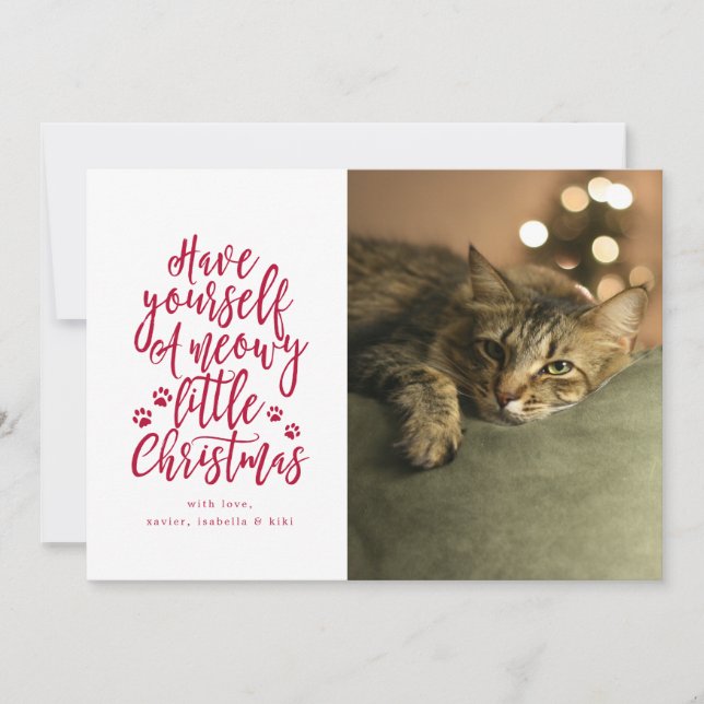 Carte de vœux photo de Noël blanc Meowy Little Chr (Devant)