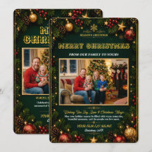 Carte de vœux photo de Noël élégante verte et or